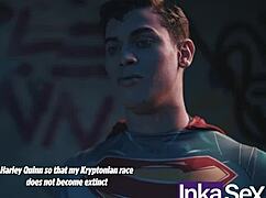 Curvy athletic Harley Quinn receives massage from Superman in parody. They save the world