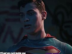 Curvy athletic Harley Quinn receives massage from Superman in parody. They save the world