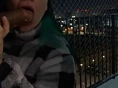 My friend gives me a blowjob on the balcony and I fuck her hard