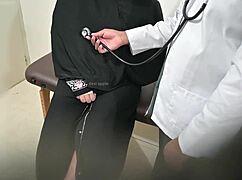 Doctor checks hijab lady's boobs in hospital.