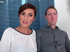 short haired wife gabrielle gucci contrasts her old age with huge black cock riding