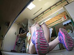 i tol this dum bitch to wear a mini skirt as a hostess and clean the food truck after work but she has no idea about the hidden camera under her ass