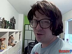 Big tit woman swallows nerd's dick in reality show