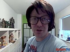 Big tit woman swallows nerd's dick in reality show