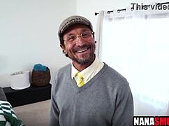 Intense threesome blowjob and fucking with step granny and step grandpa