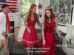 My Fourth of July freeuse threesome features redhead step mom and step sis