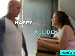 curly brunette teen masseuse slides wet pussy on client's back in steamy nuru massage 😏💦 derrick pierce victoria voxxx