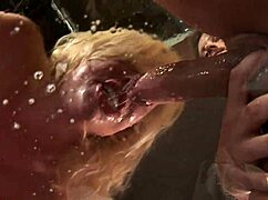 blonde babe drops to knees for deepthroat cum covered locker blowjob