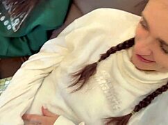 two petite brunettes bend over begging for creampie doggystyle in homemade pov