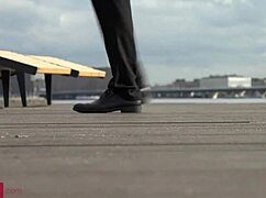 skinny babe bent over for double penetration threesome with driver and servant pounding shaved pussy