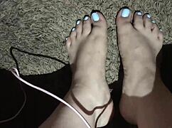 Latina girlfriend feet toes drenched in hot cumshot after kinky pov footjob