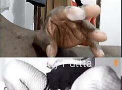 Amateur Latina milf gets webcam cum tribute on shaved pussy