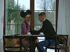 Ebony Goddess Rims European Stud's Ass Hard!