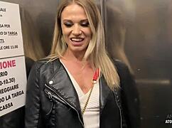 blonde slut hints at public swallow thrill