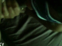 Redbone beauty with thick curves sucks big black cock deep in shadows