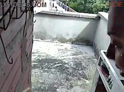 spying on busty italian stepmom on balcony while she washes leads to hardcore fuck part 1