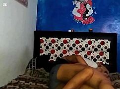 Latina stepsis bends over bed in thong showing huge ass and tits for taboo ride