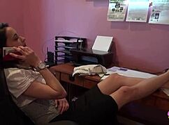 Bossy Brunette Milf Forces Lazy Worker into Pussy Licking and Fierce Tribbing Session