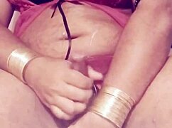 sexy dress shemale strokes her cock during masturbation