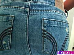 brooksskye teases pussy rubbing jeans strips small tits orgasm close?