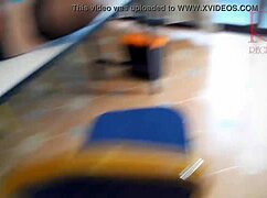 naughty french secretary flashes pussy on office desk cam