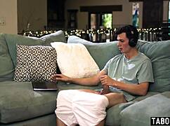 blonde milf stepmom rachael cavalli reveals her pussy to curious stepson