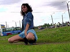 City center flashing turns risky slutty fun with shaved pussy thrills