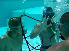 cruz's blowjobs make cum explode everywhere underwater in the pool with petite hungarian teens