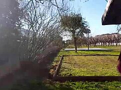 young teen squirts wildly flashing in crowded public park