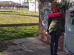 young teen squirts wildly flashing in crowded public park