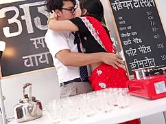 super cute indian tea maker girl in costume roleplay with boyfriend homemade fun 😉👩🏽‍🍵