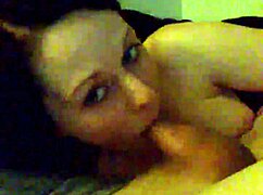 homemade couple babe gives sloppy blowjob to his monster cock