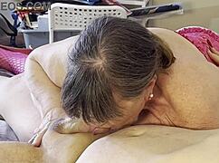 Granny Fuscia the gilf blowjob goddess deepthroats like a pro!