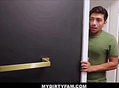 whoa caught my busty stepsis and bro then stepdad joins the huge cock threesome