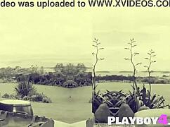 Gorgeous blonde milf Teya Kaye poses outdoors in lingerie