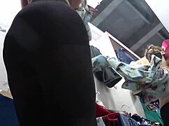 a hidden cam catches gorgeous ass legs in pantyhose then peeks skirt public store