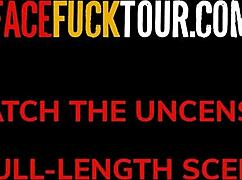 gorgeous blonde's perfect mouth takes hardcore face fuck balls deep