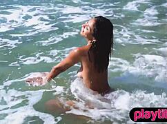 petite mexican strips wet at beach showing off big ass