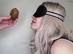 blindfolded wife of dumb friend tricked into deepthroat blowjob swallows cum game