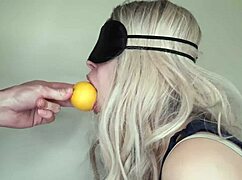 blindfolded wife of dumb friend tricked into deepthroat blowjob swallows cum game