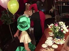 prim tea service turns wild as blonde ebony pair ride big cocks senseless