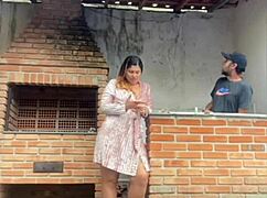 a boss asked the builder to check the toilet drain just to be alone with him in the bathroom where she let loose comfortably