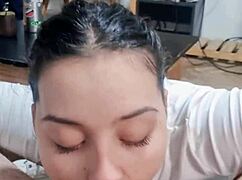 Latina Bodybuilder Gives Huge Deepthroat Blowjob Licking Monster Cock