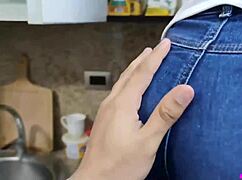 Home Alone with Delicious Brunette Friend Bent Over in Pigtails for Rough Doggystyle