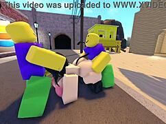 Emma's big tits bounce in street gangbang doggystyle pounding