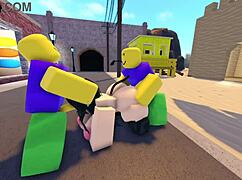 Emma's big tits bounce in street gangbang doggystyle pounding