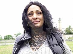 Big tits tattoo model Mia Roux screams through first anal at German pickup casting