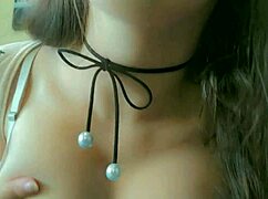 teen student lubes boobs and fingers pussy in solo masturbation