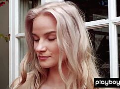 Skinny blonde teen Roxy Shaw strips tiny tits and gets wet outdoors?