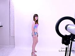 a sexy brunette model strips for daddy in sofa audition fuck